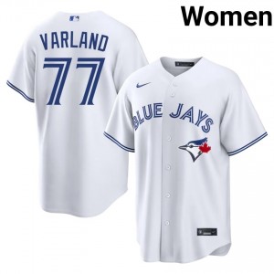 White Louis Varland #77 Blue Jays Baseball Stitched Jersey | MLB Women Fit 41044065