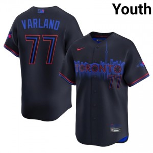 Blue Jays Louis Varland #77 Navy Youth City Connect Jersey | Stitch Licensed Baseball Uniform 92145769